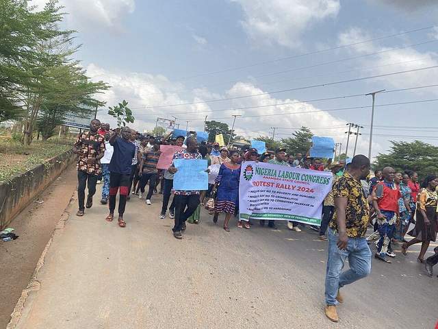 Nigeria Labour Congress members on a protest march