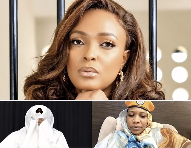 Blessing CEO poses with her chin on her hand, above two stills from the interview