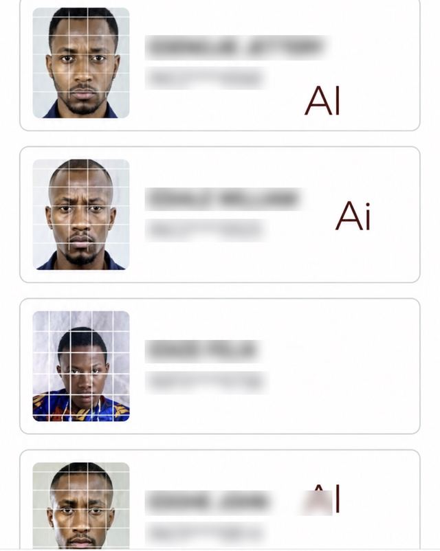 Screenshot of four voter register entries with passport photos marked "AI"; names and numbers blurred by Trend Naija