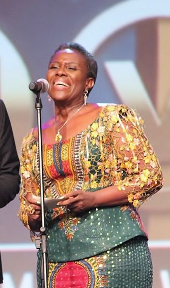 Joke Silva speaking at an awards event