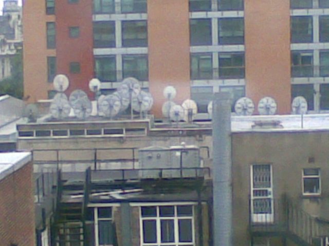 Satellite dishes on a building
