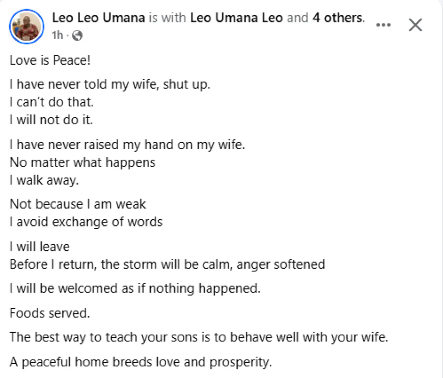 I have never told my wife to shut up. No matter what happens, I walk away - Akwa Ibom Revenue Board director says