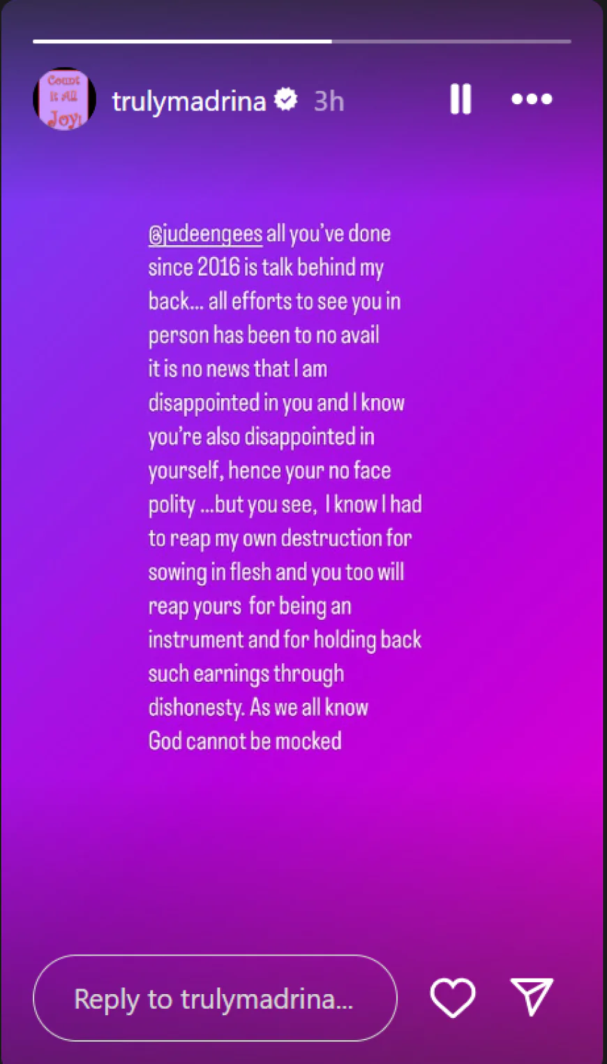 ?God cannot be mocked? ? Cynthia Morgan calls out ex-label boss Jude Okoye in fiery post